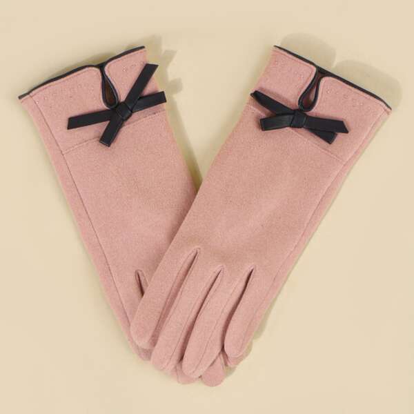

Bow Decor Touch Screen Gloves, Pink