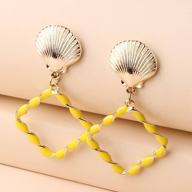 

Shell & Square Drop Earrings, Yellow