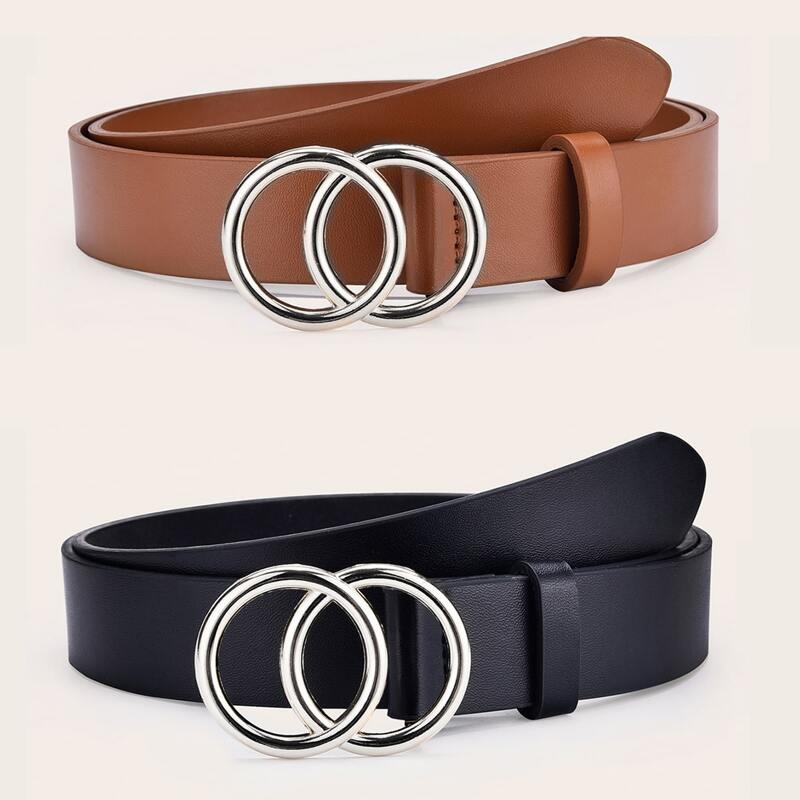 

2pcs Round Buckle Belt, Multicolor