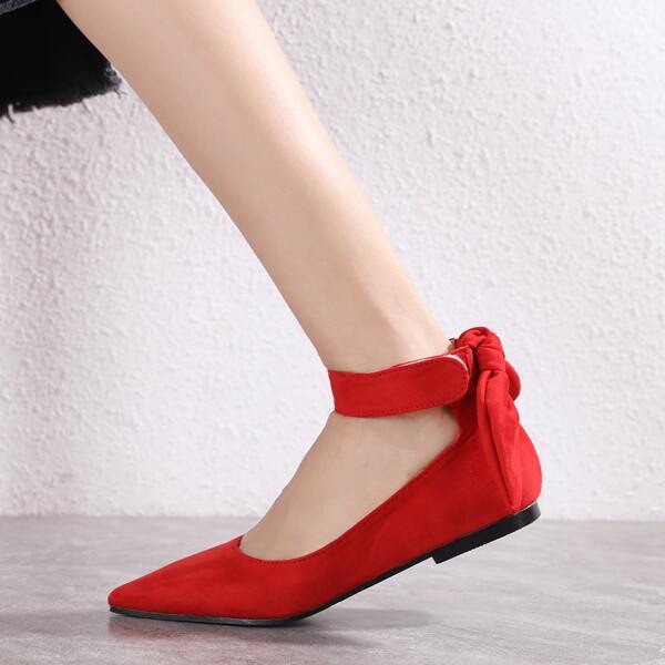 

Knot Decor Ankle Strap Flats, Red