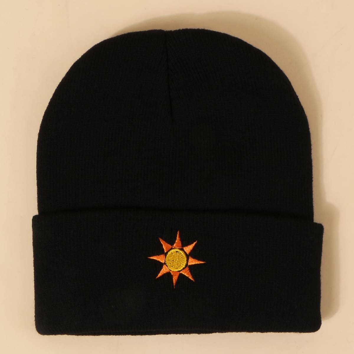 

Guys Sun Embroidery Knit Beanie, Black