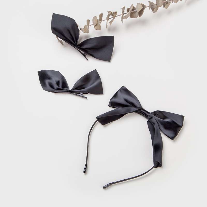 

Bow Decor Headband & 2pcs Hair Clip, Black