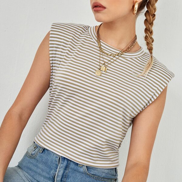 

Striped Shoulder Pad Tank Top, Multicolor