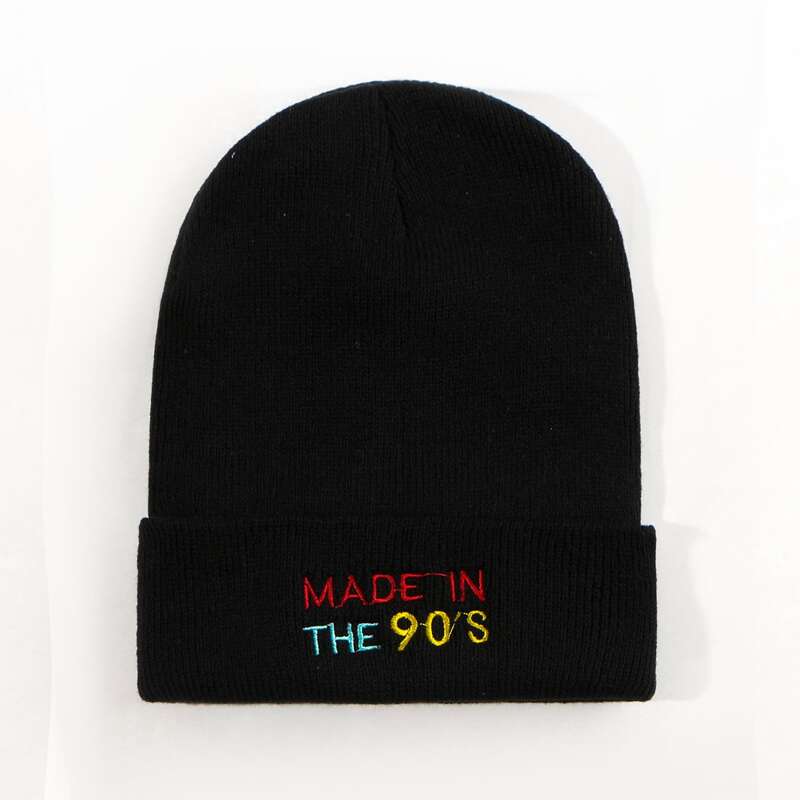 

Letter Embroidery Beanie, Black