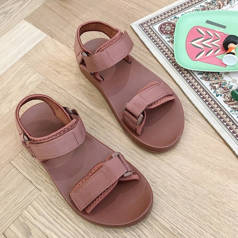 

Solid Velcro Strap Sandals, Brown