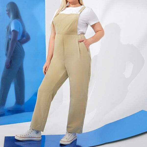 

Plus Schiffy Trim Overall Jumpsuit, Khaki
