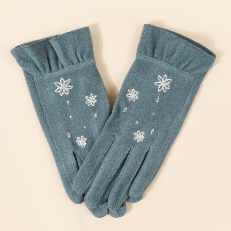 

Floral Embroidery Gloves, Blue