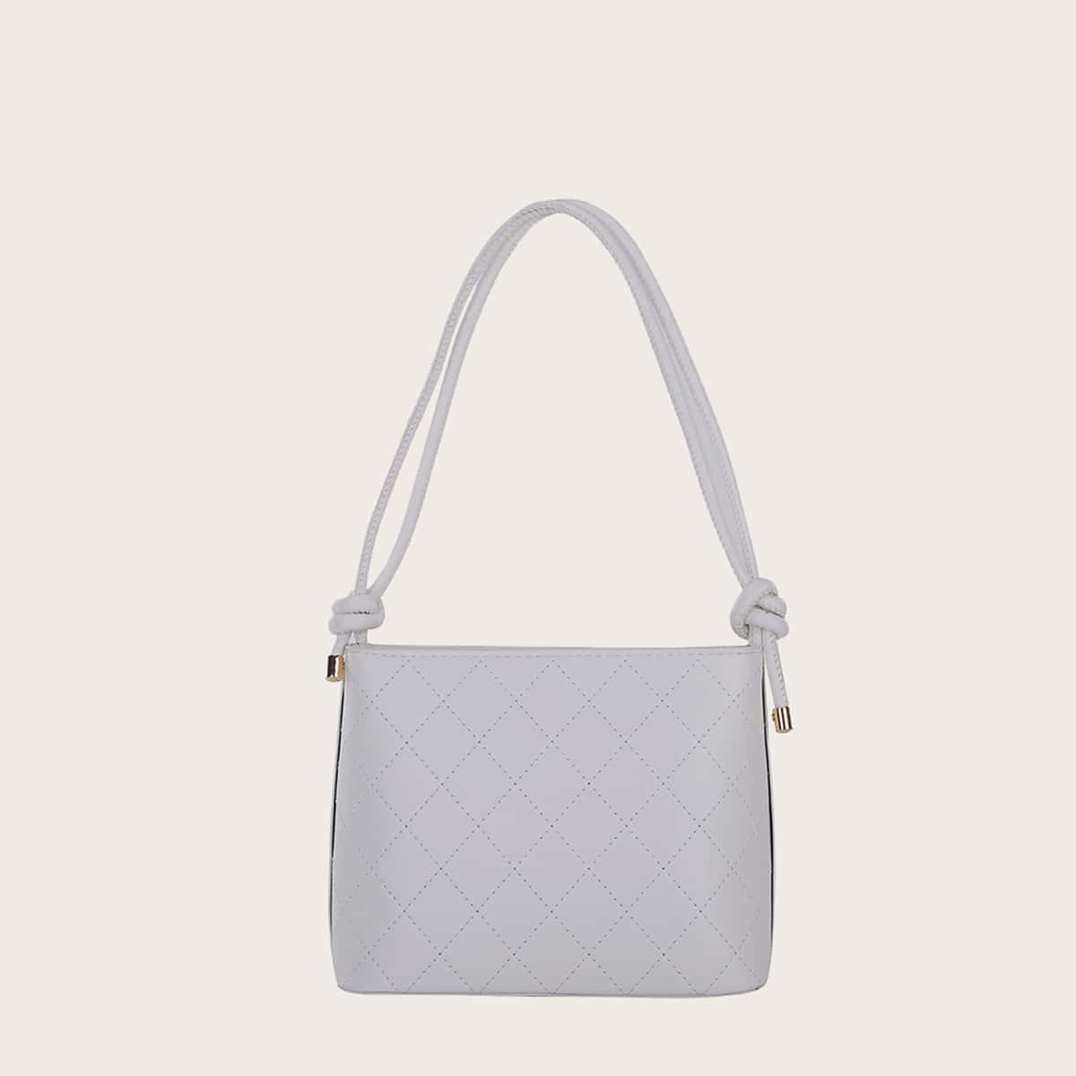 

Solid Quilted Shoulder Bag, White