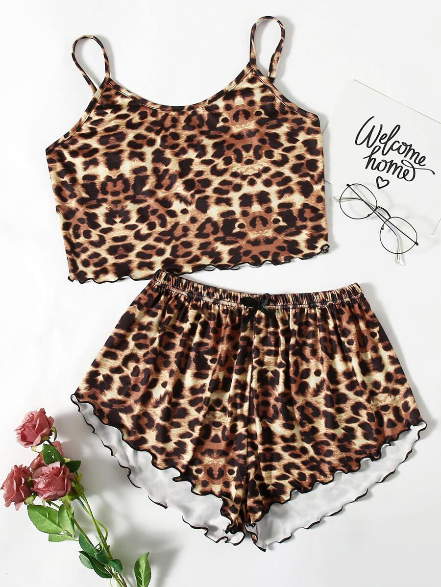 豹纹印花生菜边睡衣套装 / 睡衣套装 - 彩色 - 查看 1