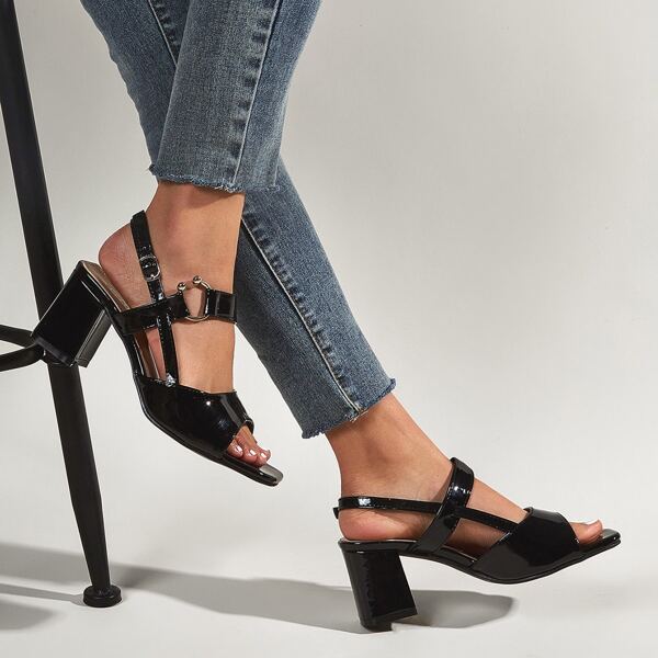 

Open Toe Chunky Heeled Slingback Sandals, Black