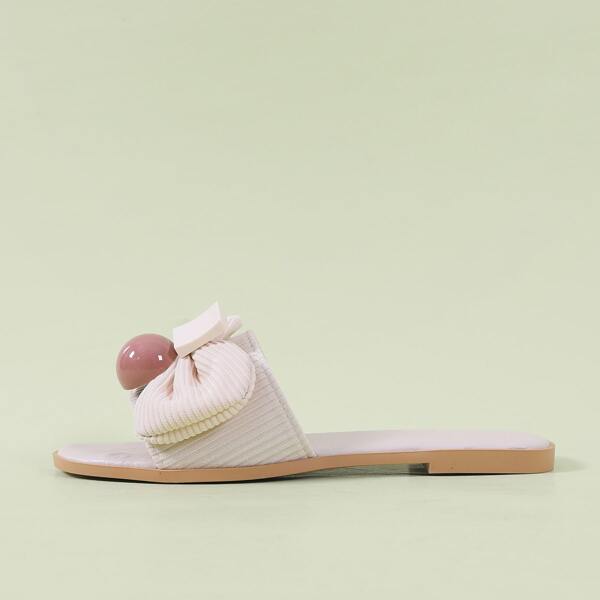 

Bow Decor Slide Sandals, Beige