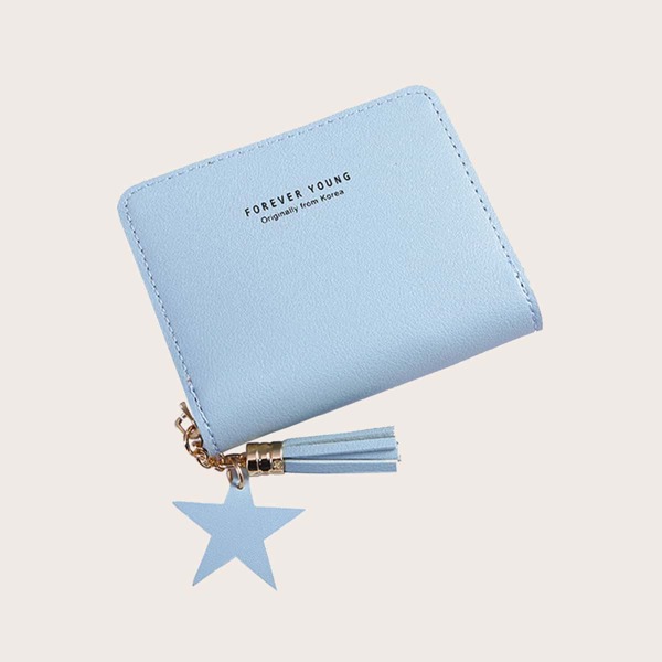 

Tassel Charm Letter Graphic Small Purse, Blue
