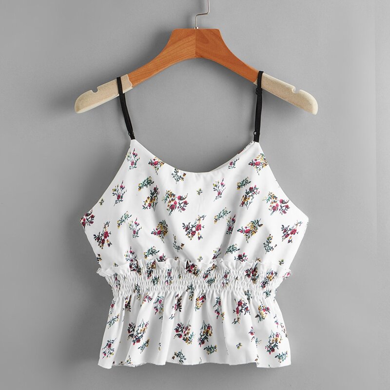 

Ditsy Floral Ruffle Cami, White