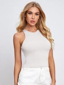 SHEIN Privé Tank top corto unicolor - Beis - Ver 5
