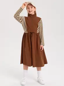 SHEIN فستان مخطط وبرباط خصر للبنات