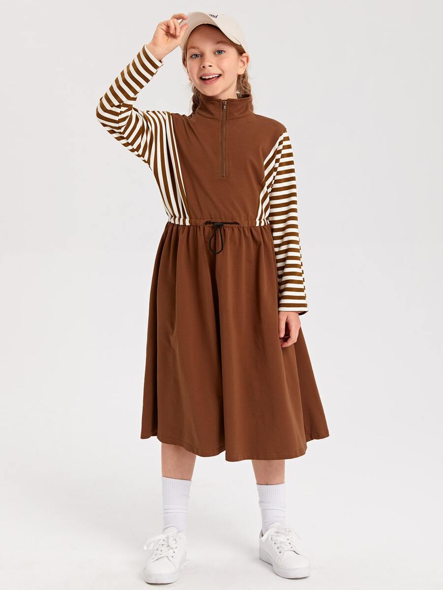 SHEIN فستان مخطط وبرباط خصر للبنات