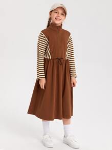 SHEIN فستان مخطط وبرباط خصر للبنات