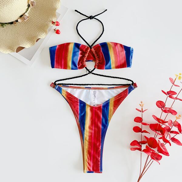 

Striped Crisscross One Piece Swimsuit, Multicolor