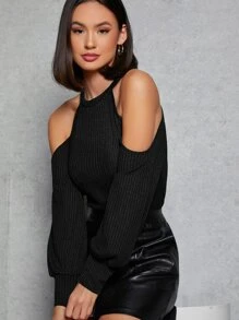 Firerie Áo thun Gân đan màu trơn Thanh lịch - màu đen - Xem 3