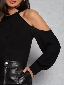 Firerie Áo thun Gân đan màu trơn Thanh lịch - màu đen - Xem 4
