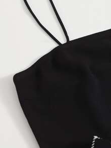 SHEIN Privé Crop Cami Top and Split Hem Skirt Set - Black and White - View 5