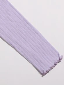Muchica Off Shoulder Lettuce Trim Letter Embroidery Top - Lilac Purple - View 5