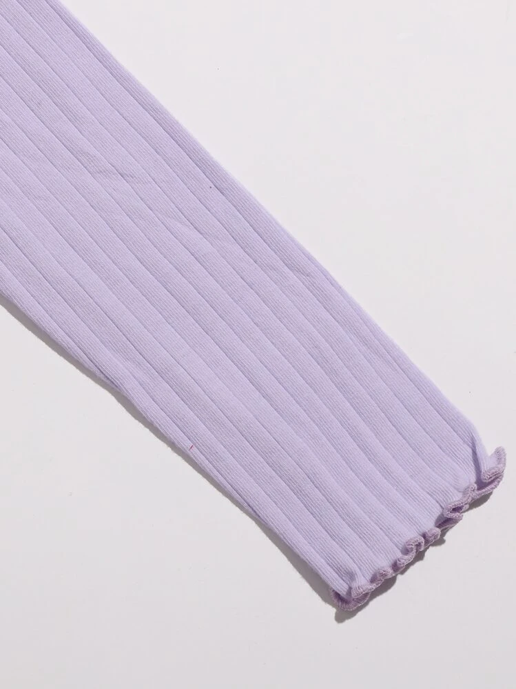 Muchica Off Shoulder Lettuce Trim Letter Embroidery Top - Lilac Purple - View 5