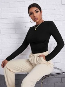 SHEIN Essnce Top Sólido De Lado Fruncido - Negro - Ver 3