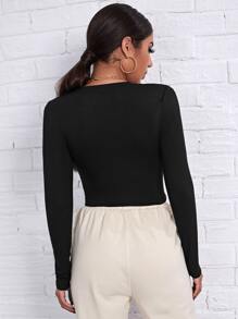 SHEIN Essnce Top Sólido De Lado Fruncido - Negro - Ver 2