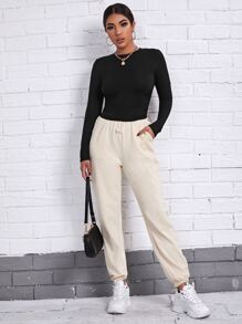 SHEIN Essnce Top Sólido De Lado Fruncido - Negro - Ver 5