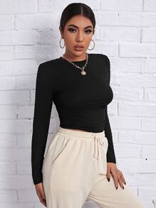 SHEIN Essnce Top Sólido De Lado Fruncido - Negro - Ver 4