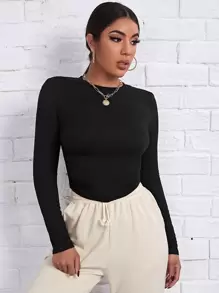 SHEIN Essnce Top Sólido De Lado Fruncido - Negro - Ver 1
