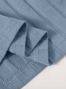 SHEIN EZwear One Shoulder Rib-knit Crop Top - Dusty Blue - View 5
