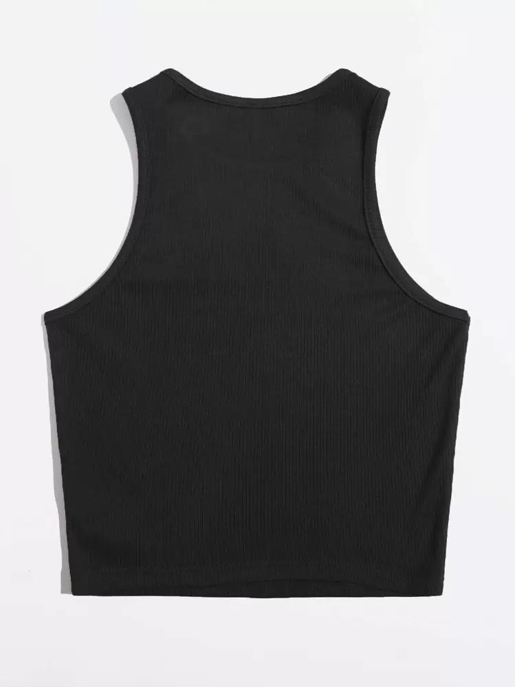 SHEIN EZwear גופייה קצרה פשוטה - שחור - ראה 2