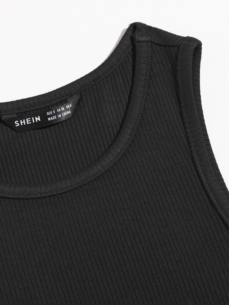 SHEIN EZwear גופייה קצרה פשוטה - שחור - ראה 3