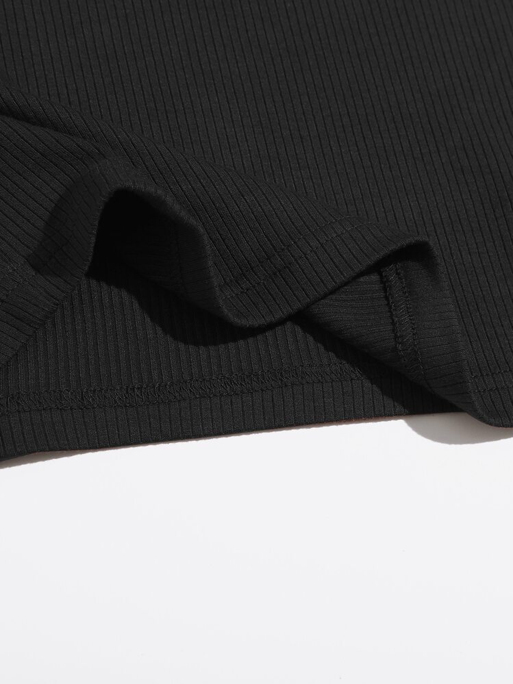 SHEIN EZwear גופייה קצרה פשוטה - שחור - ראה 4