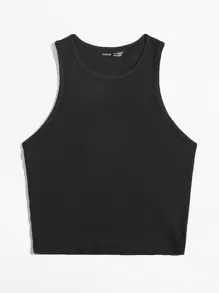 SHEIN EZwear Áo vest ngắn trơn - màu đen - Xem 6