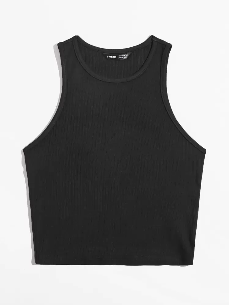 SHEIN EZwear גופייה קצרה פשוטה - שחור - ראה 5