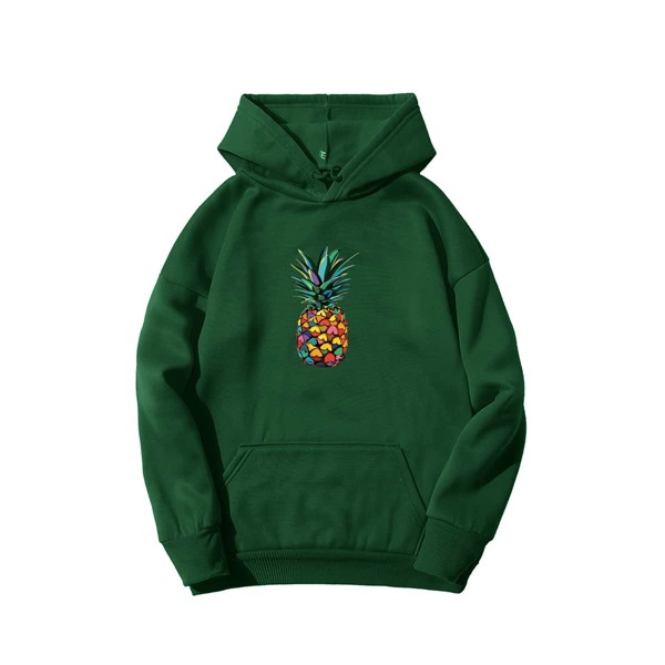

Pineapple Print Kangaroo Pocket Drop Shoulder Hoodie, Green