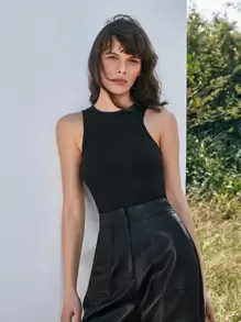 SHEIN Frenchy Seam Front Tank Top Summer Black Casual - Black - View 5