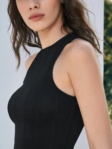 SHEIN Frenchy Seam Front Tank Top Summer Black Casual - Black - View 8