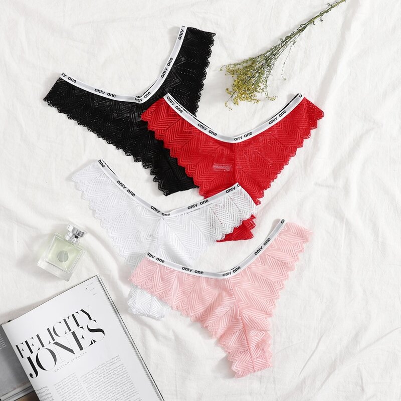 

4pack Letter Tape Lace Panty Set, Multicolor