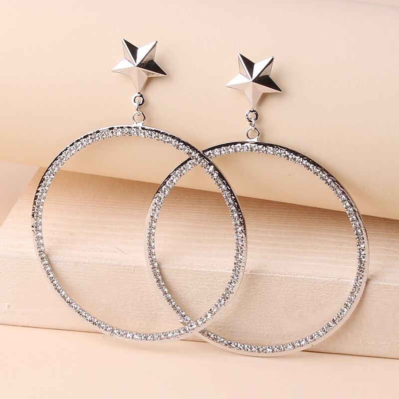 

Rhinestone Hoop Drop Earrings, Silver