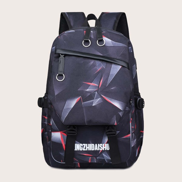 

Men Letter Graphic Zip Front Backpack, Multicolor