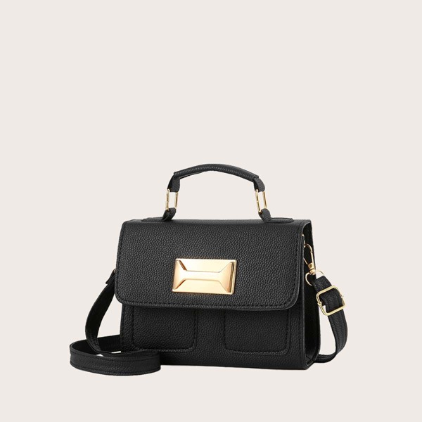 

Metal Decor Top Handle Satchel Bag, Black