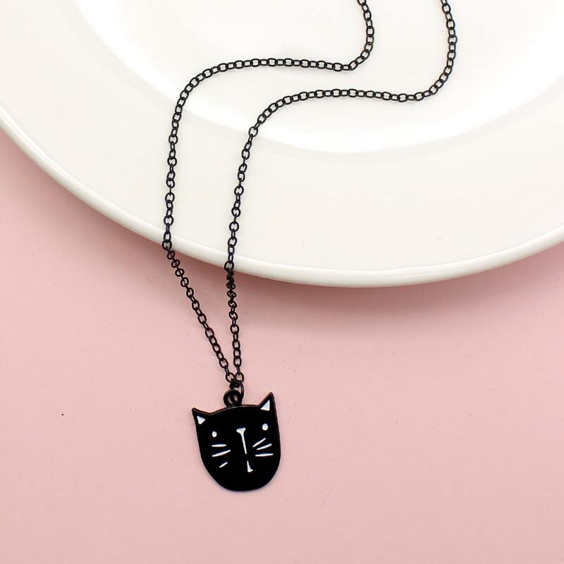 

Cartoon Cat Charm Necklace, Black