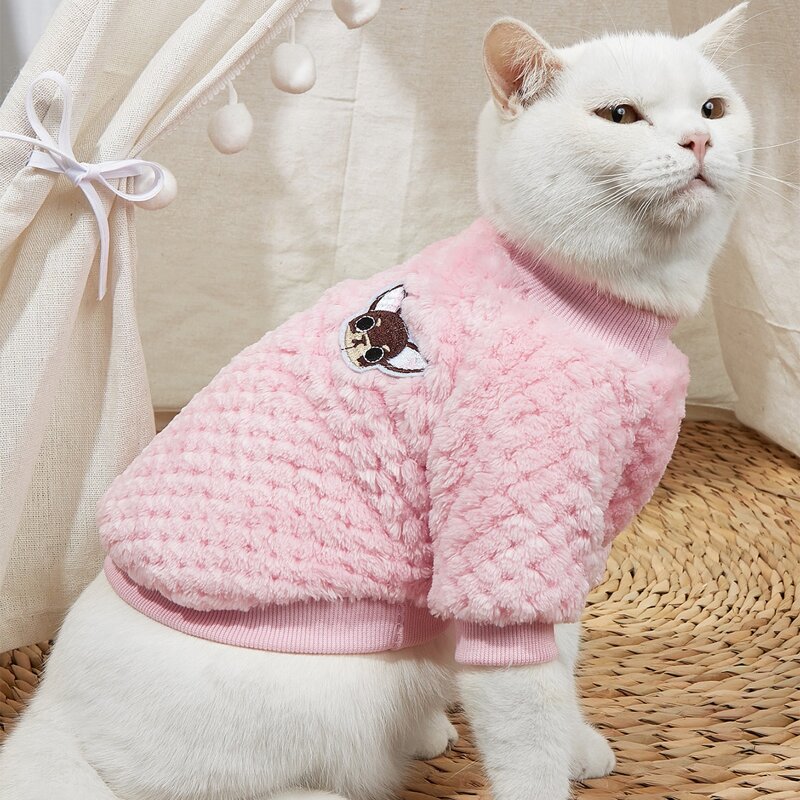 

Cartoon Embroidered Plush Pet Sweatshirt, Baby pink