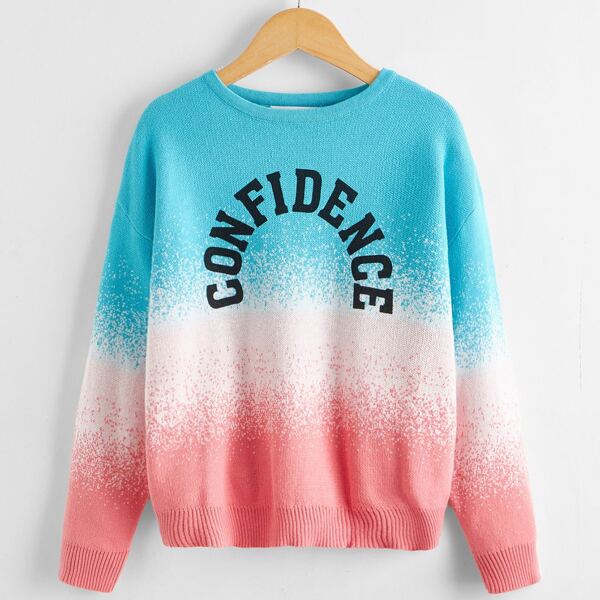 

Girls Drop Shoulder Letter Pattern Ombre Sweater, Multicolor