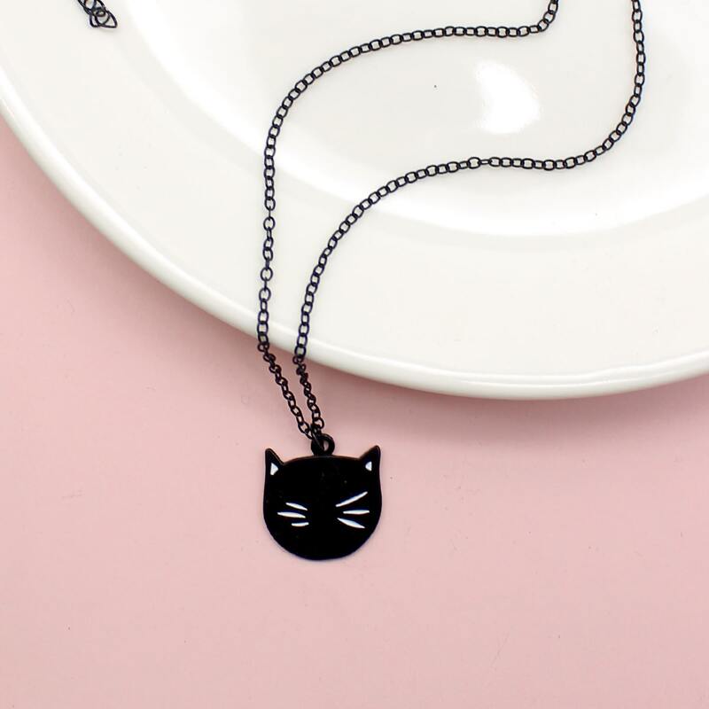 

Cartoon Cat Charm Necklace, Black