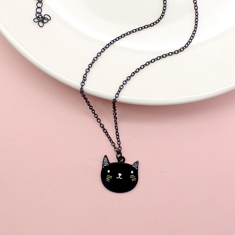 

Cartoon Cat Charm Necklace, Black